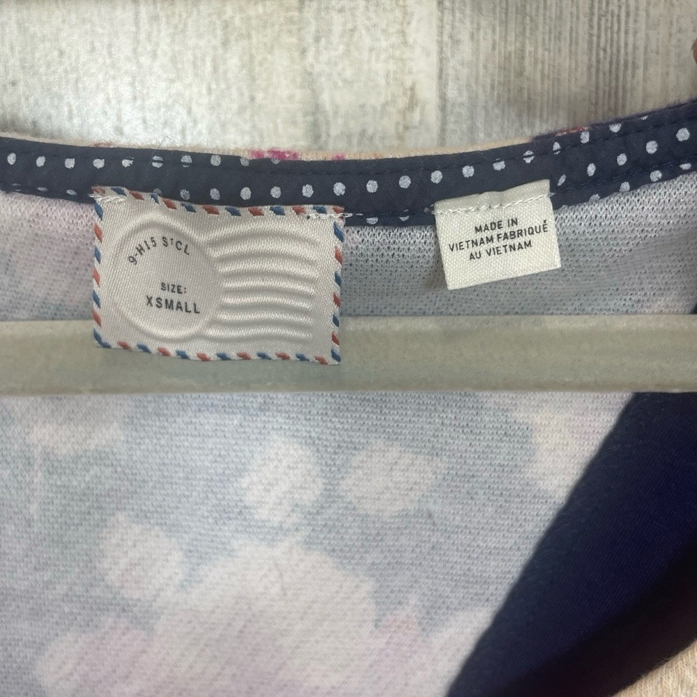 Anthropologie Peplum Petite Small Navy Multi Floral Scalloped Hem Sleeveless Top - Picture 4 of 8